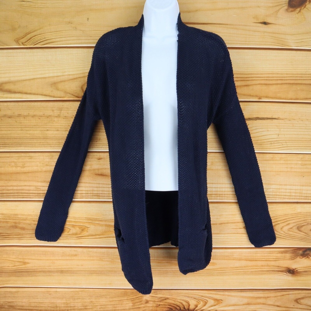 Duster Cardigan with Pockets Womens Size XS Navy Blue Open-Knit JJ Basics‎
